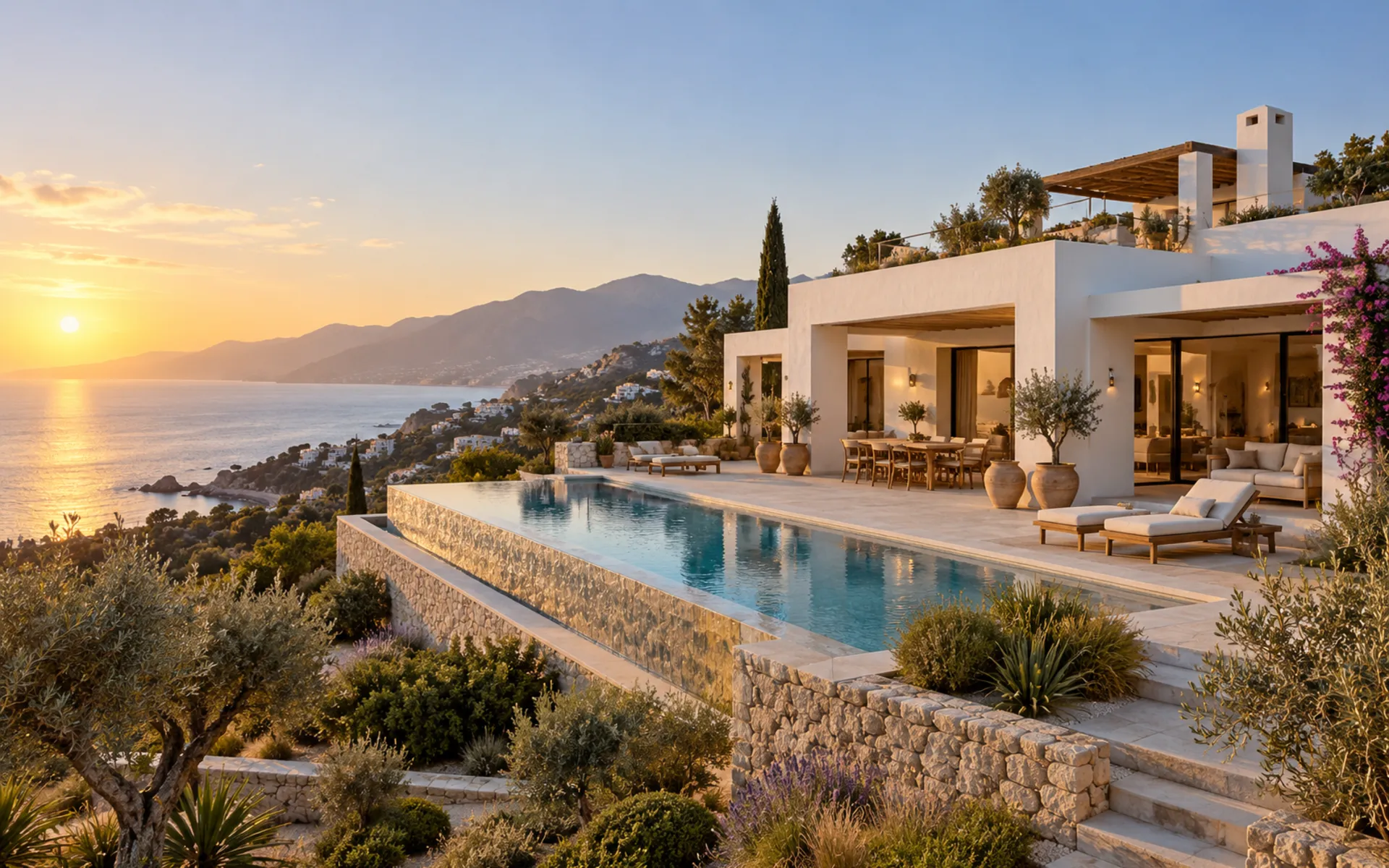 Spanien — vit villa med pool ovanför Nerja
